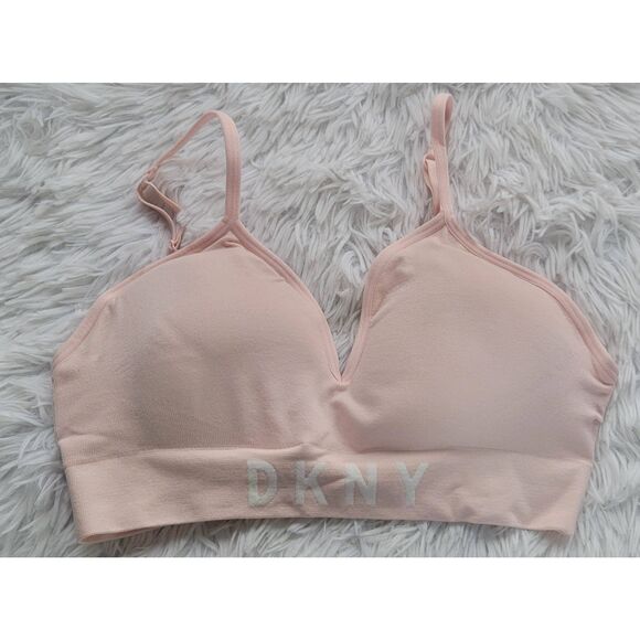 DKNY Sz L Seamless Bralette Pink Sports Bra With Adjustable Straps New - Picture 2 of 7